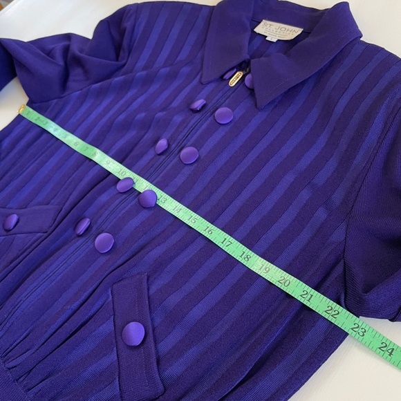 St John Santana Knit Jacket Women Royal Purple Y2K Large Old Money Preppy Logo - Picture 13 of 16
